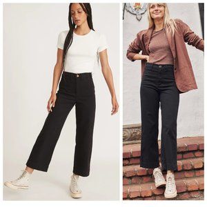 Marine Layer Pants High Waist Slim Fit Wide Leg Ankle Jeans in Faded Black sz 6